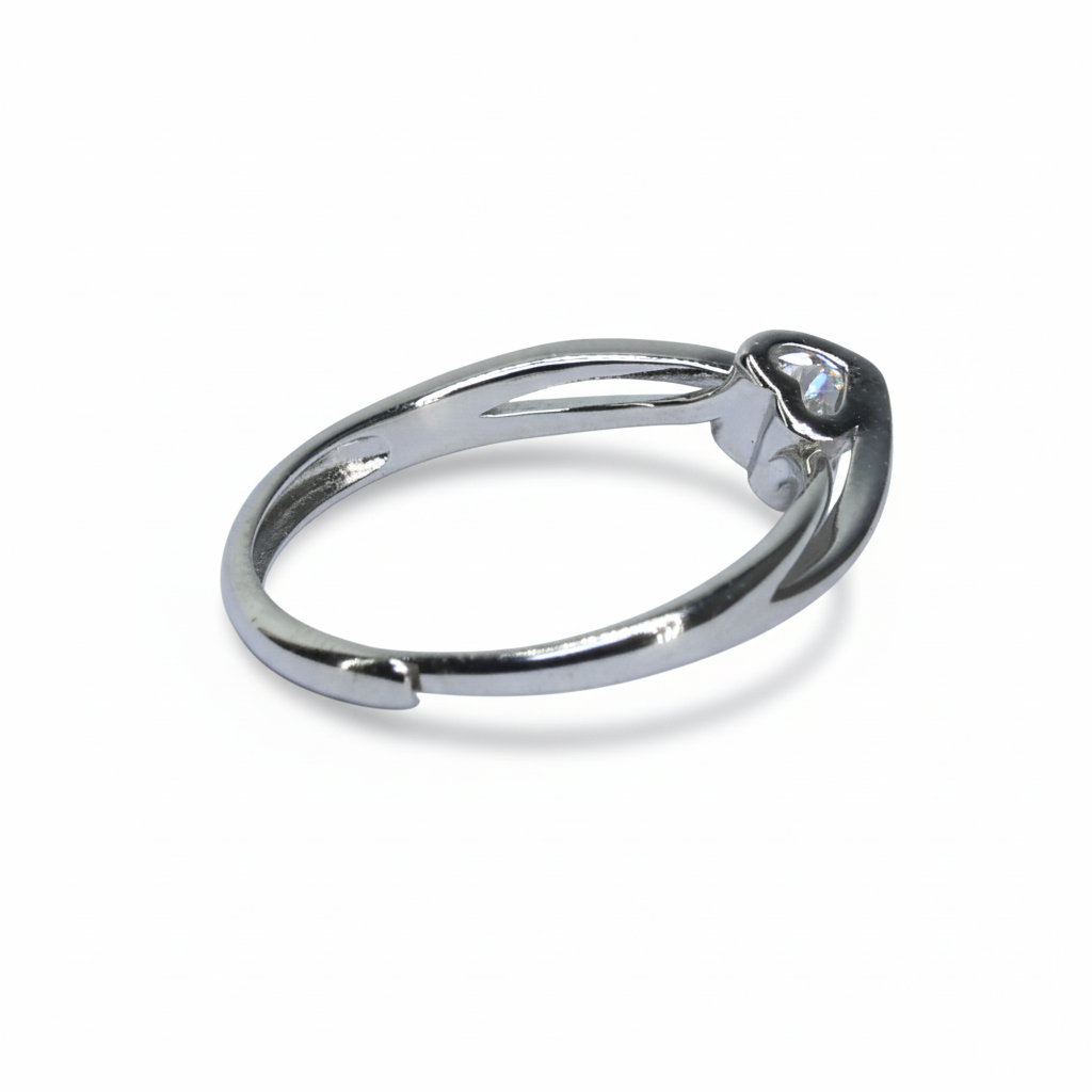 Silver Love Heart Illusion Adjustable solitaire ring for her