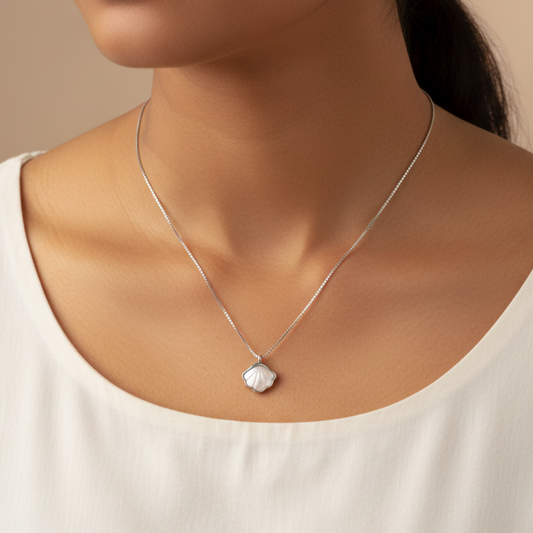 Silver Mother Of Pearl Shell Pendant necklace for her