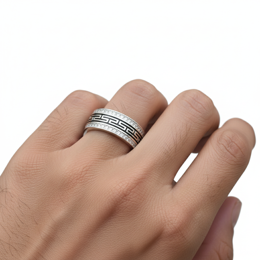 Sterling Silver Greek Key Meander Band Ring for him