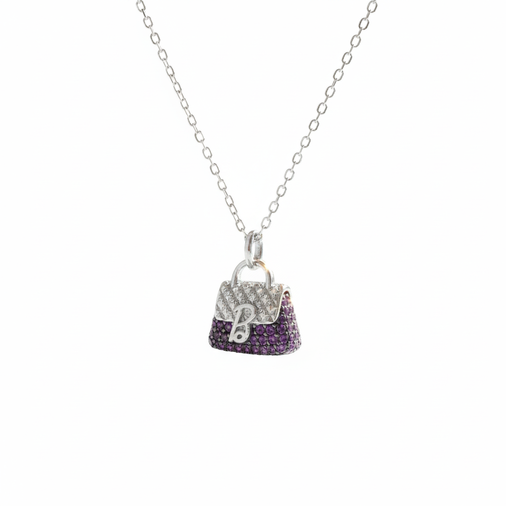 Silver Purple Handbag Charm Pendant
