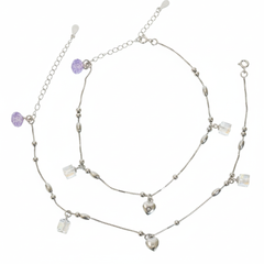 Silver Lilac crytal and heart Charm Anklet for her