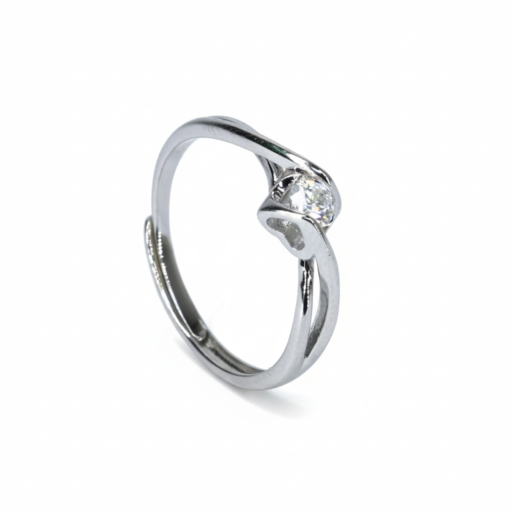 Silver Love Heart Illusion Adjustable solitaire ring for her
