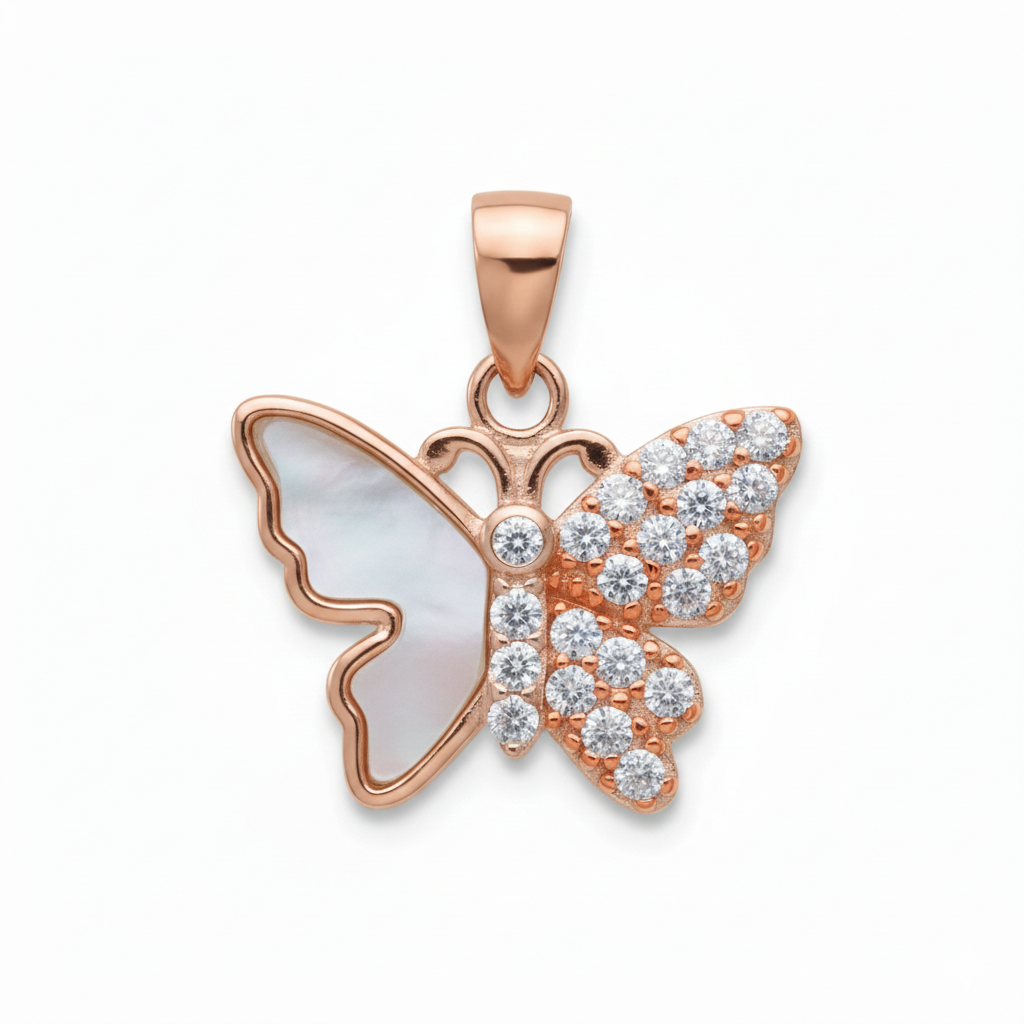 Rose Gold Radiant Butterfly Pendant Set