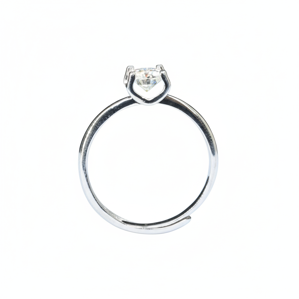 Silver Classic Solitaire (CZ) Diamond Look Adjustable ring for her