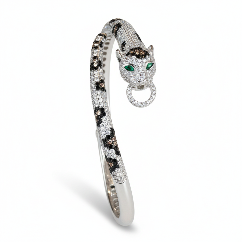 Silver Jaguar Head Hinged Bracelet For Her