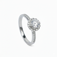 Silver Solitaire Crown Ring