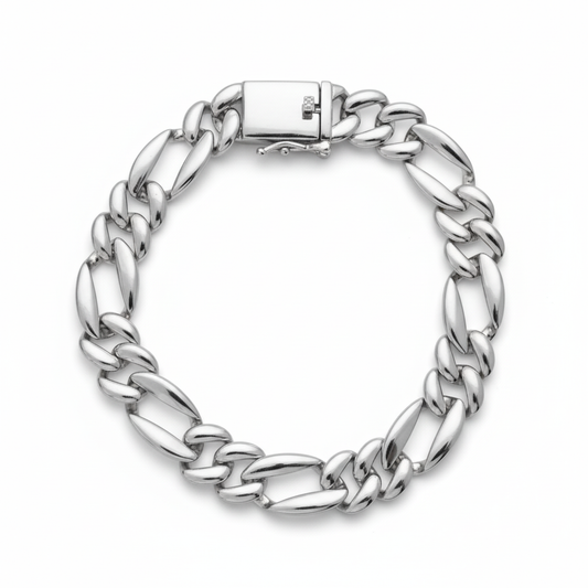 925 Silver Men's Classic figaro link chain Bracelet
