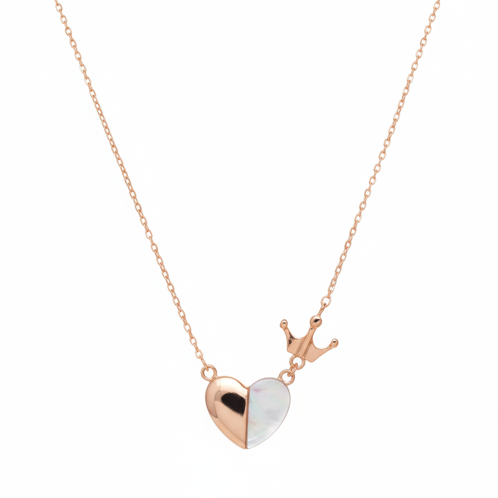 Rose Gold Royal Heart & Crown Pendant