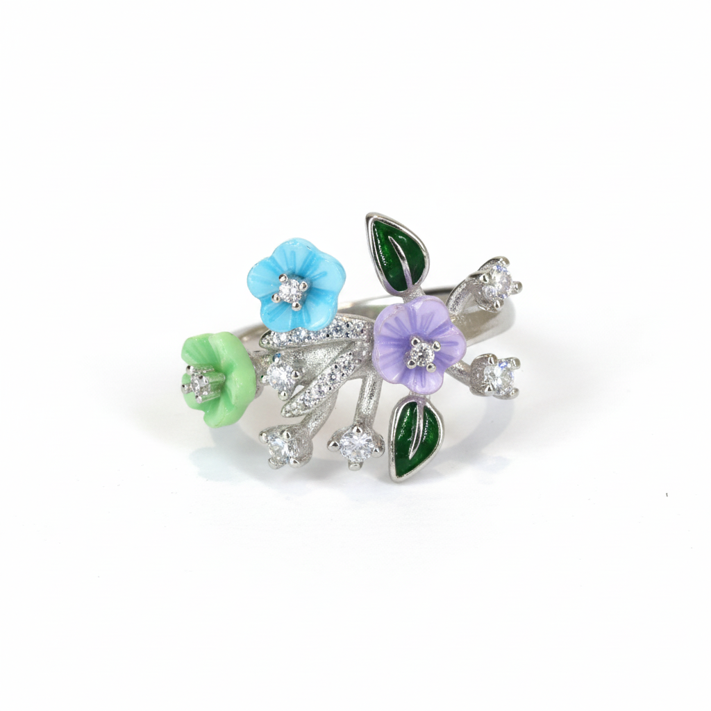 Silver floral Bouquet Ring for her