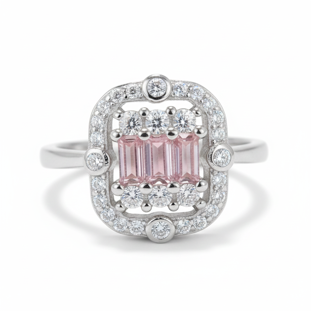 Silver Pink Mosiac Ring For Her