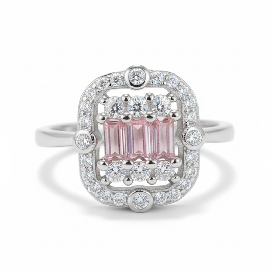 Silver Pink Mosiac Ring For Her