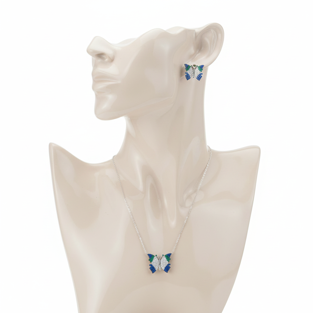 Silver Virtue Blue Butterfly Set