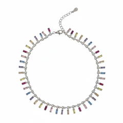 925 Silver Rainbow radiance Multi-Colored Baguette Anklet Set for her