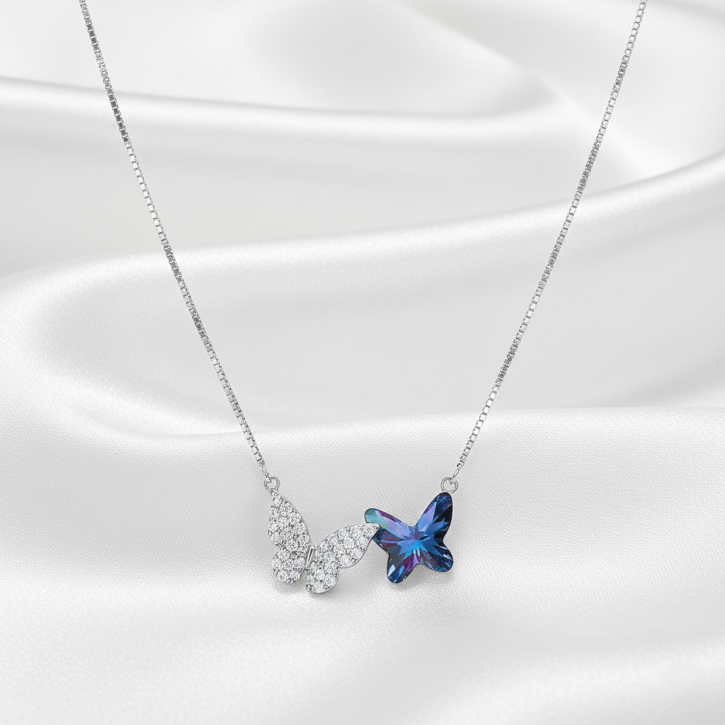 Silver Sparkling Dual Butterfly Pendant