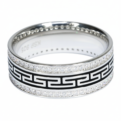 Sterling Silver Greek Key Meander Band Ring for him