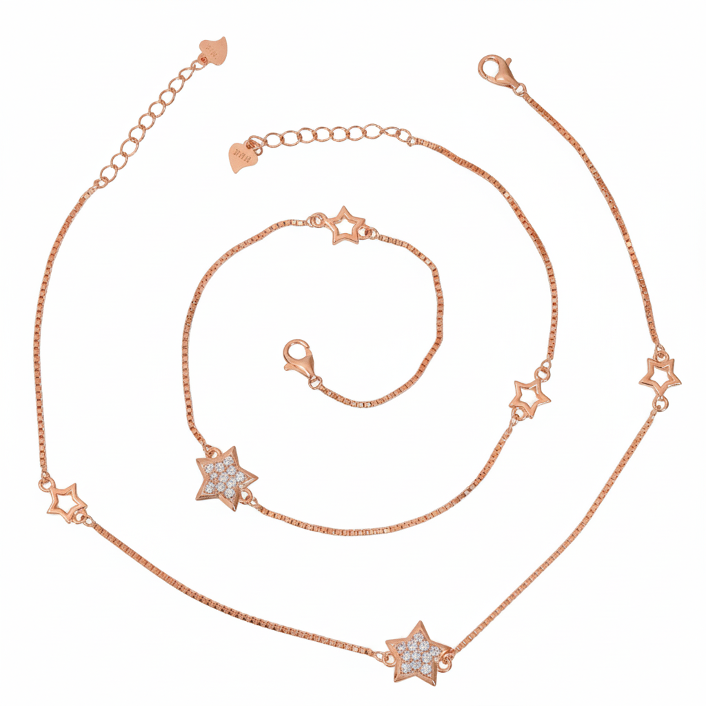 Silver Rose gold star Anklet for her