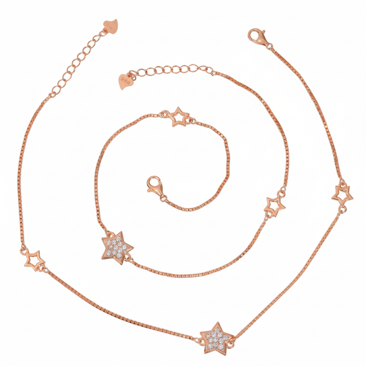 Silver Rose gold star Anklet for her