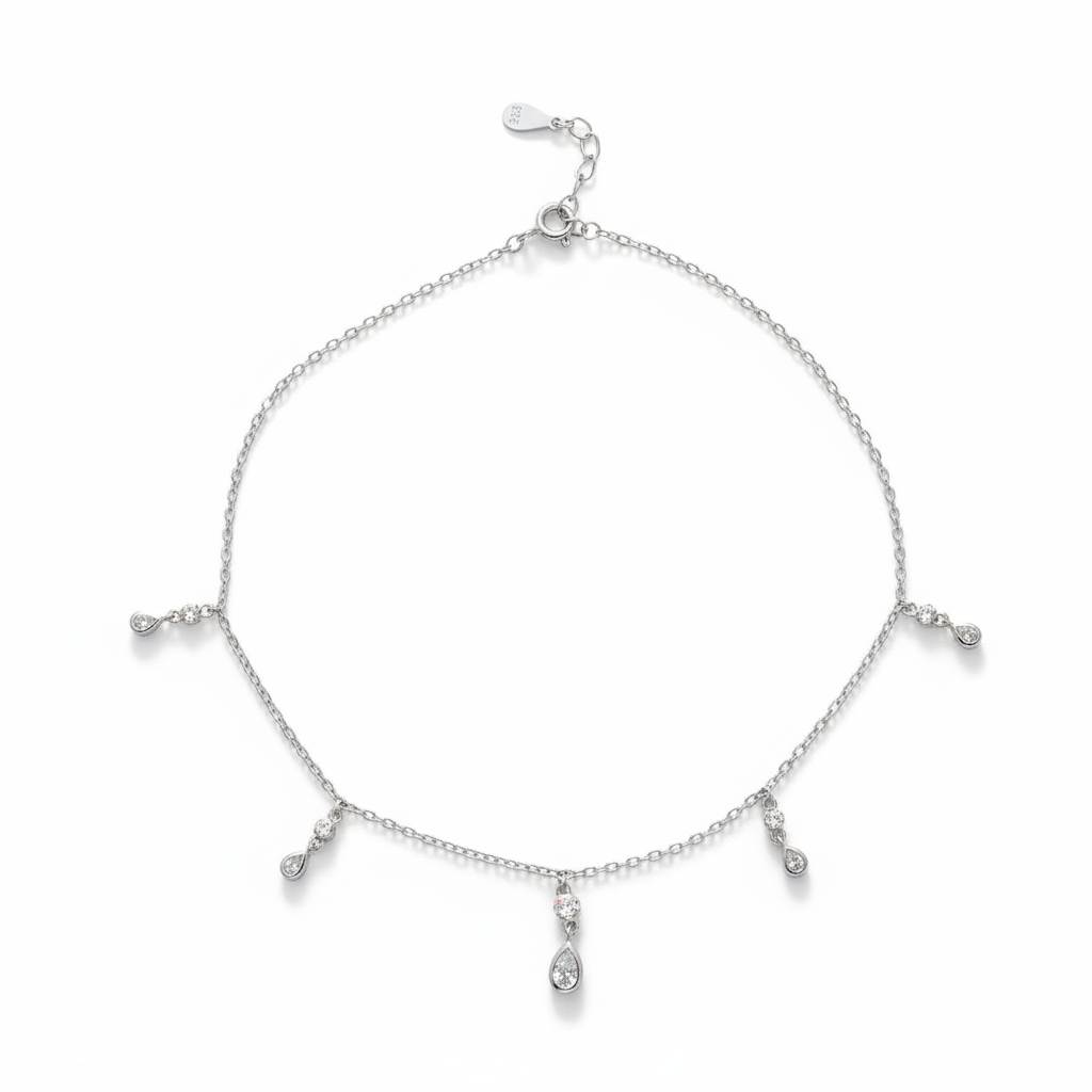 Silver Teardrop Charms Anklet for the cute her