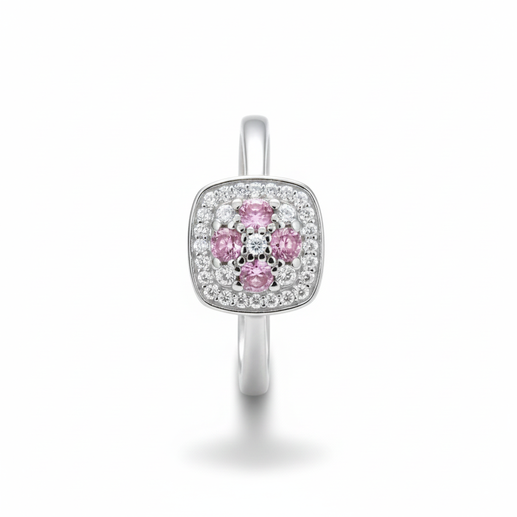 Silver Wild Rose Baguette Halo Ring For Her