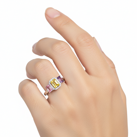 Silver Petal Perfect Pastel Trio Ring