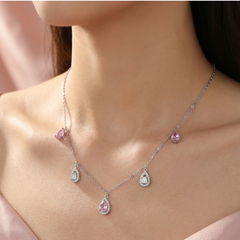 Silver Pink Stone Tear Drop Necklace