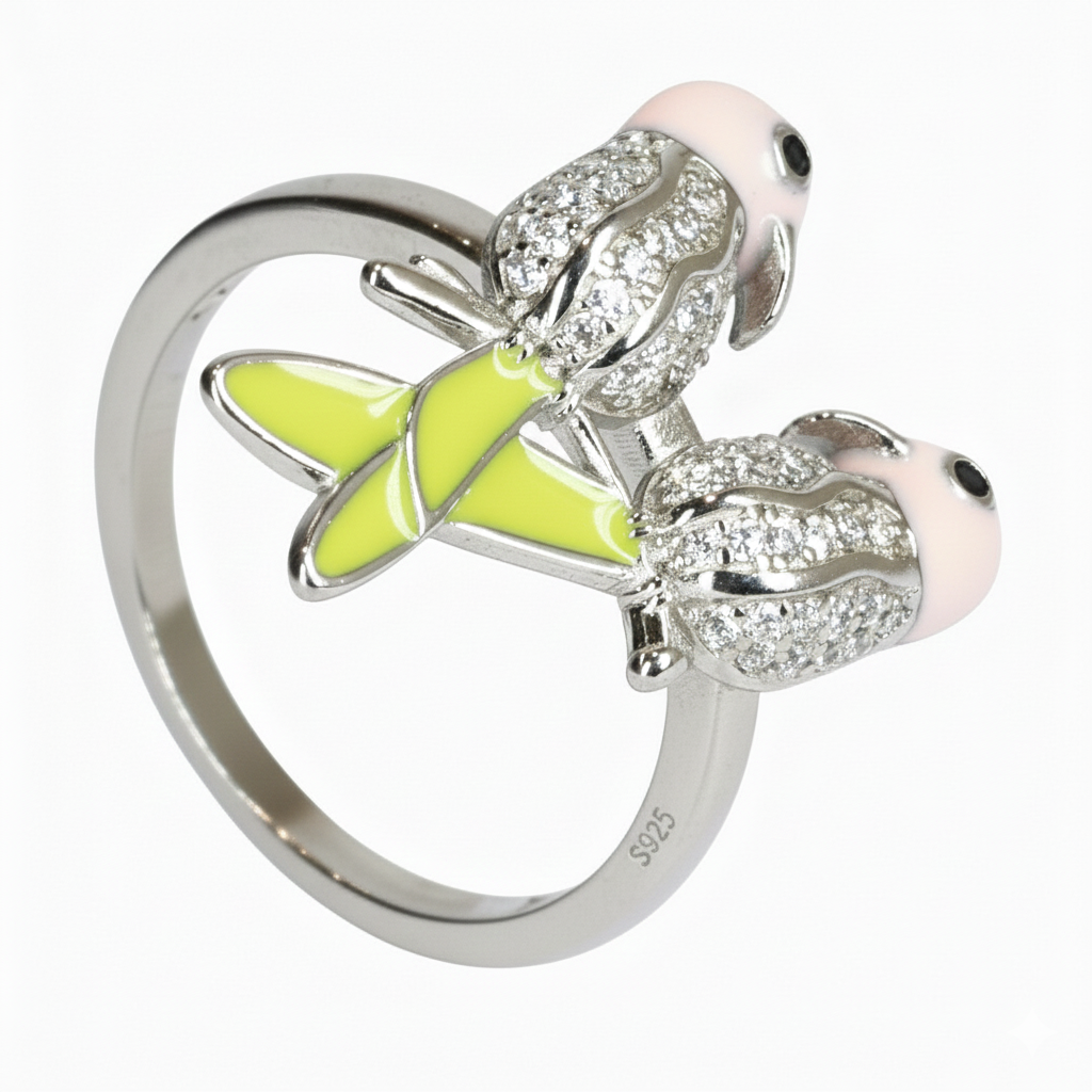 Silver Lovebirds (parrot) sterling silver ring