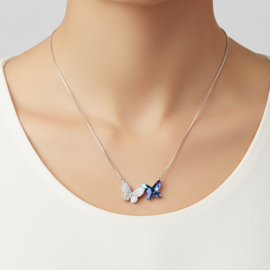 Silver Sparkling Dual Butterfly Pendant