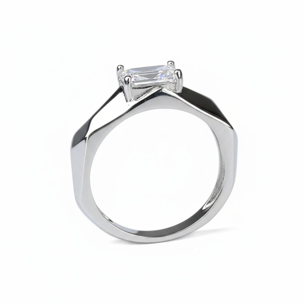 Sterling Silver Emerald-Cut Solitaire Signet Ring for Him