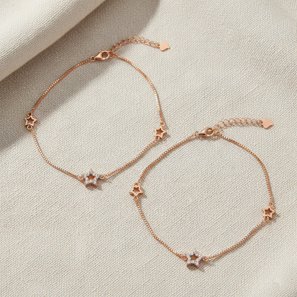 Silver Trendy Rose gold star Anklet for her