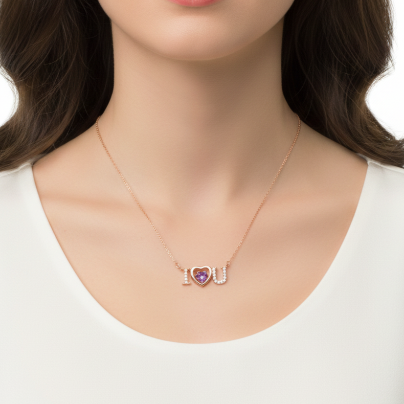 Rose Gold I love you Dancing Stone Pendant