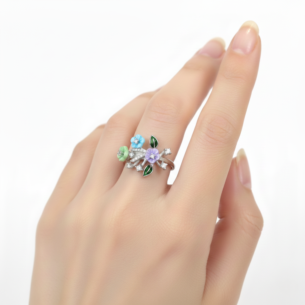Silver floral Bouquet Ring for her