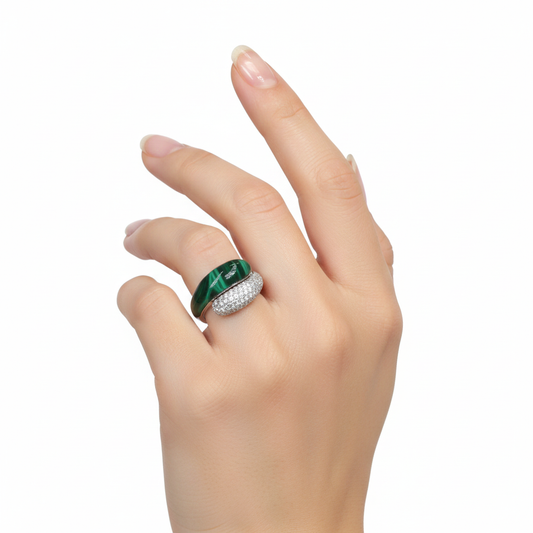 Silver Radiant Green Pave Zircon Statement Ring For Her