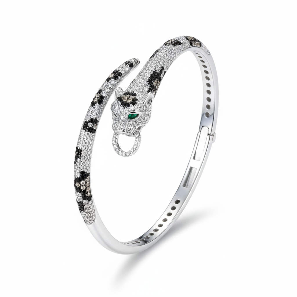 Silver Jaguar Head Hinged Bracelet For Her