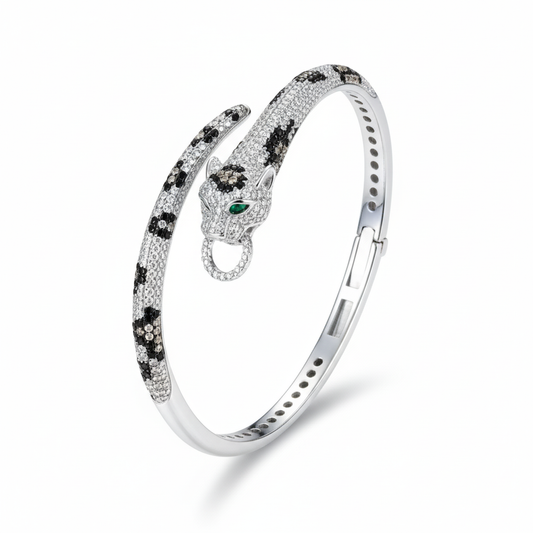 Silver Jaguar Head Hinged Bracelet For Her