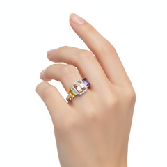 Silver Golden Dahlia Trio Ring For Her