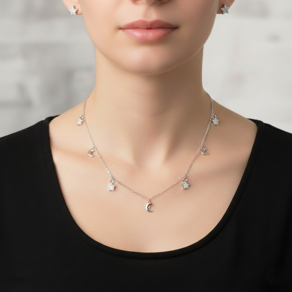 Silver Celestial Sparkle Star & Moon Set