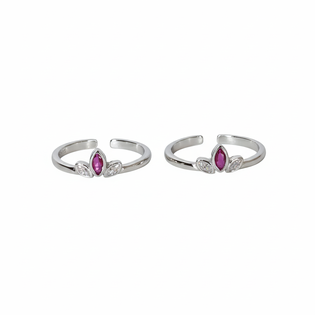 Silver Pink crown Toe ring