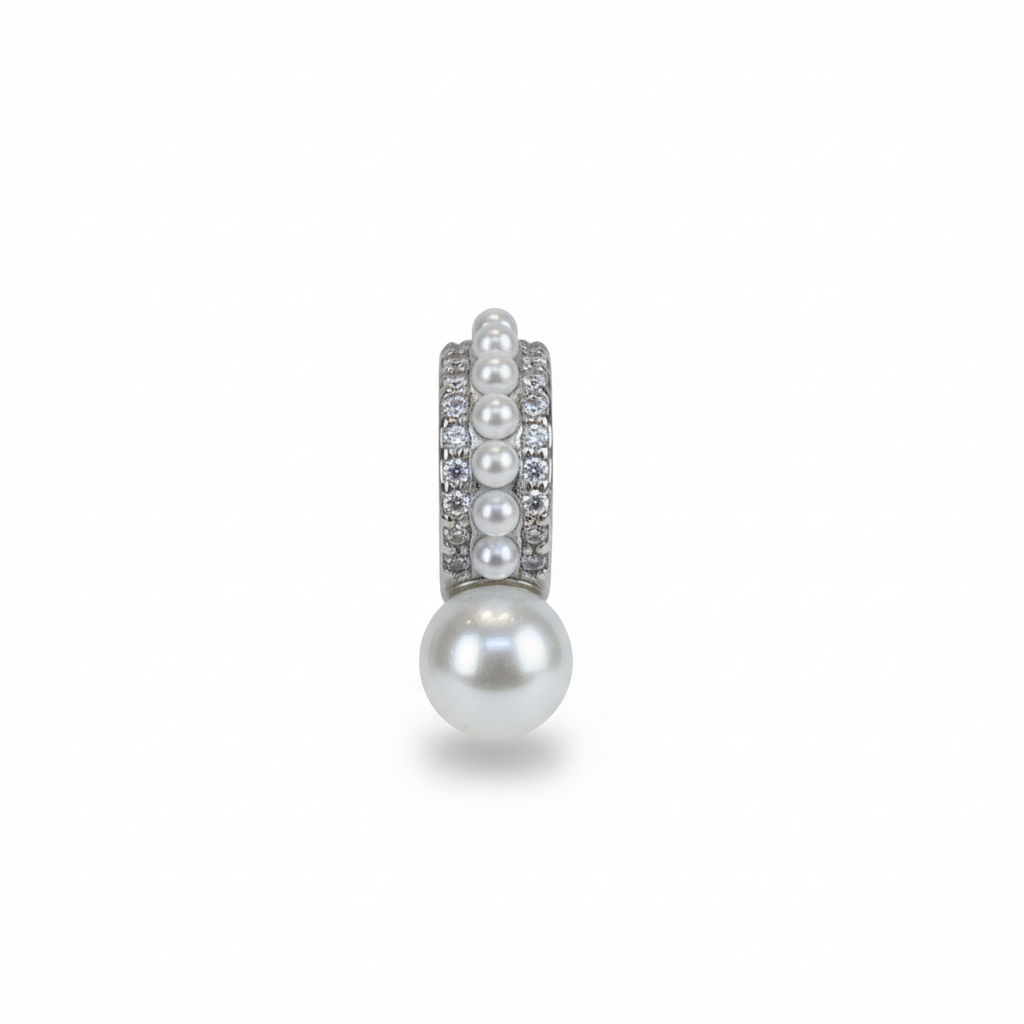 Silver Pearl studs Half Bali Earrings