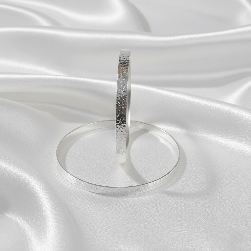 925 Silver Hammered Mirror polished Kada bracelet