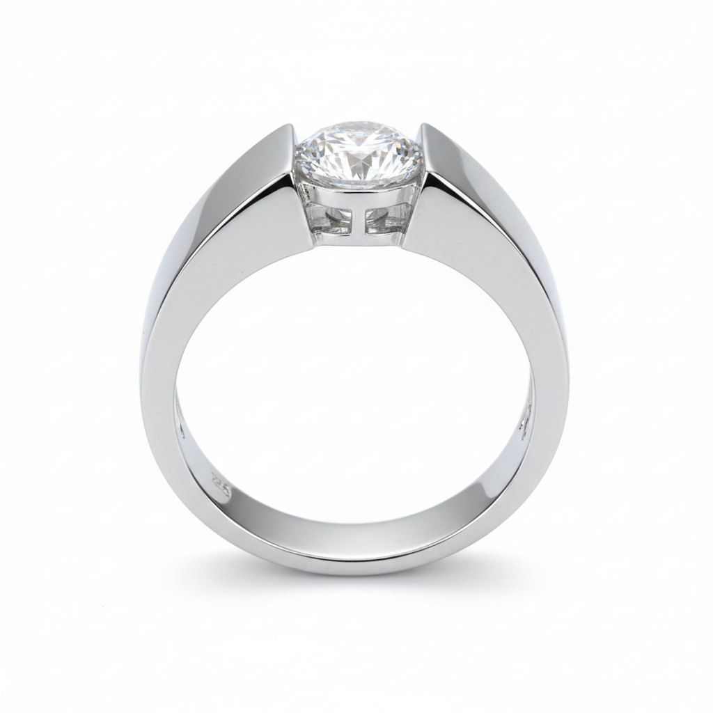 Stardust Meteorite Notched Ring in Sterling Silver