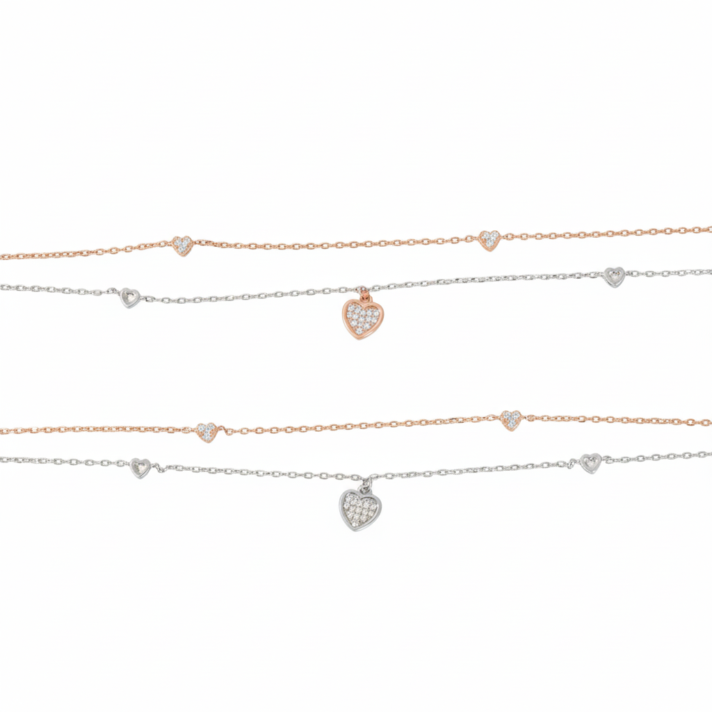 Silver Two-Tone Love Layered Anklet Set