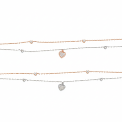 Silver Two-Tone Love Layered Anklet Set