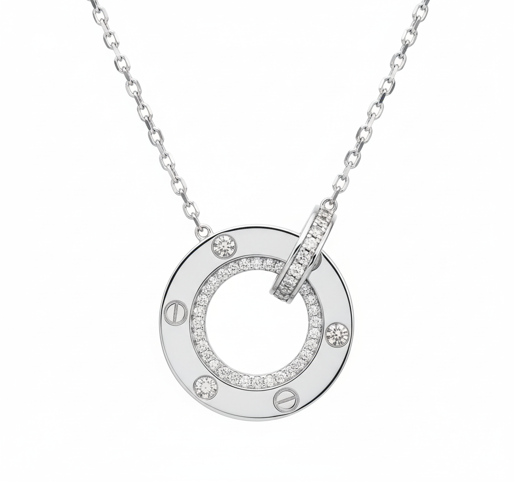 Silver Screw Detail Circle Pendant