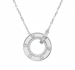 Silver Screw Detail Circle Pendant