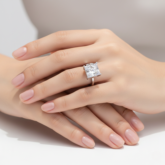 Silver Enchanted Leaf Emerald Cut Ring For Her