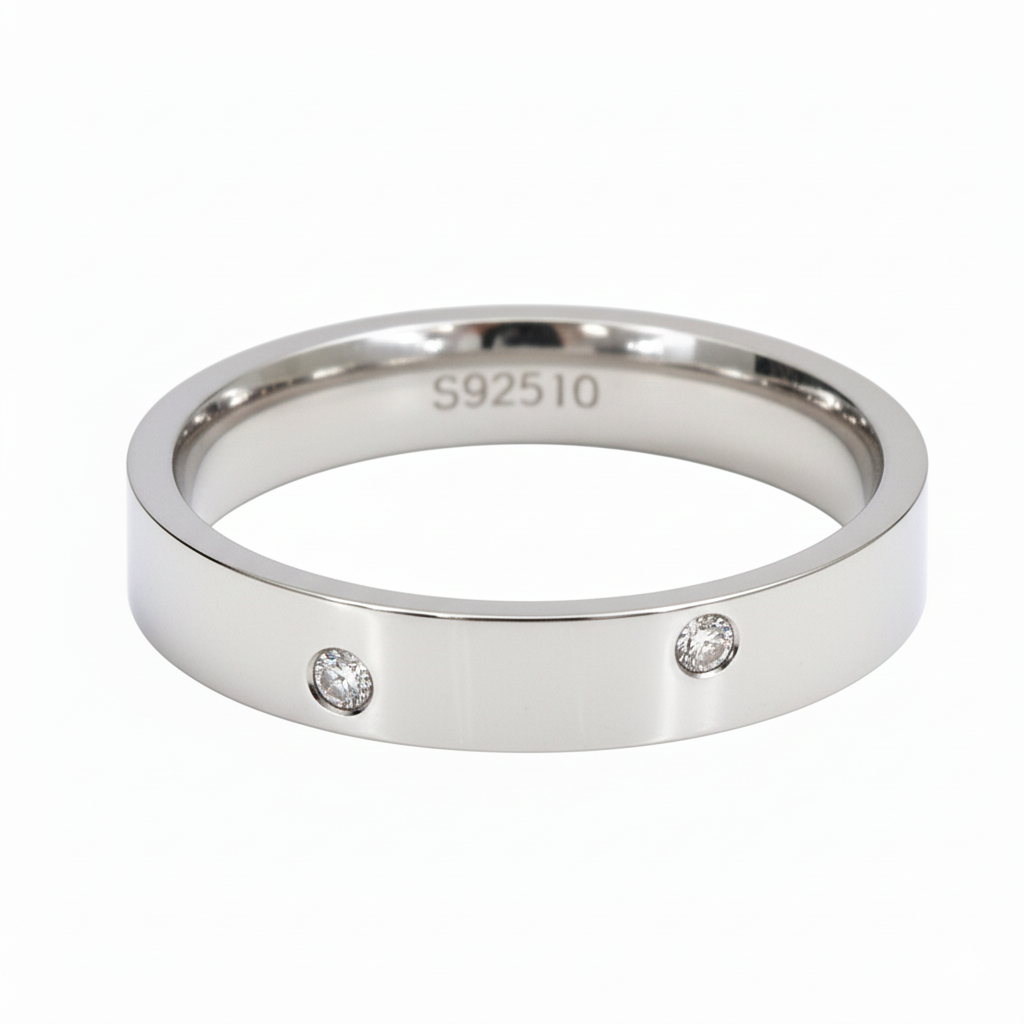 Silver Modern & Minimal CZ diamond Band ring