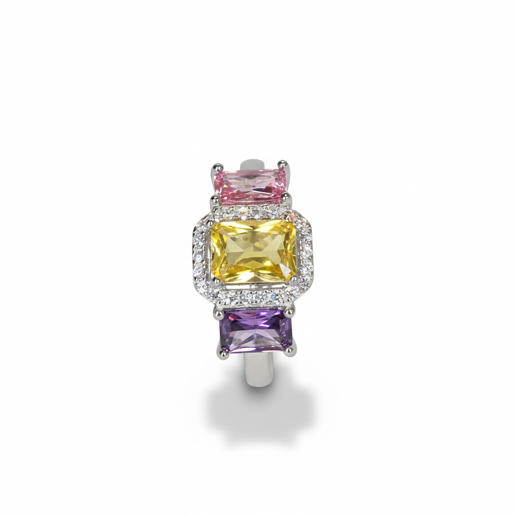 Silver Petal Perfect Pastel Trio Ring