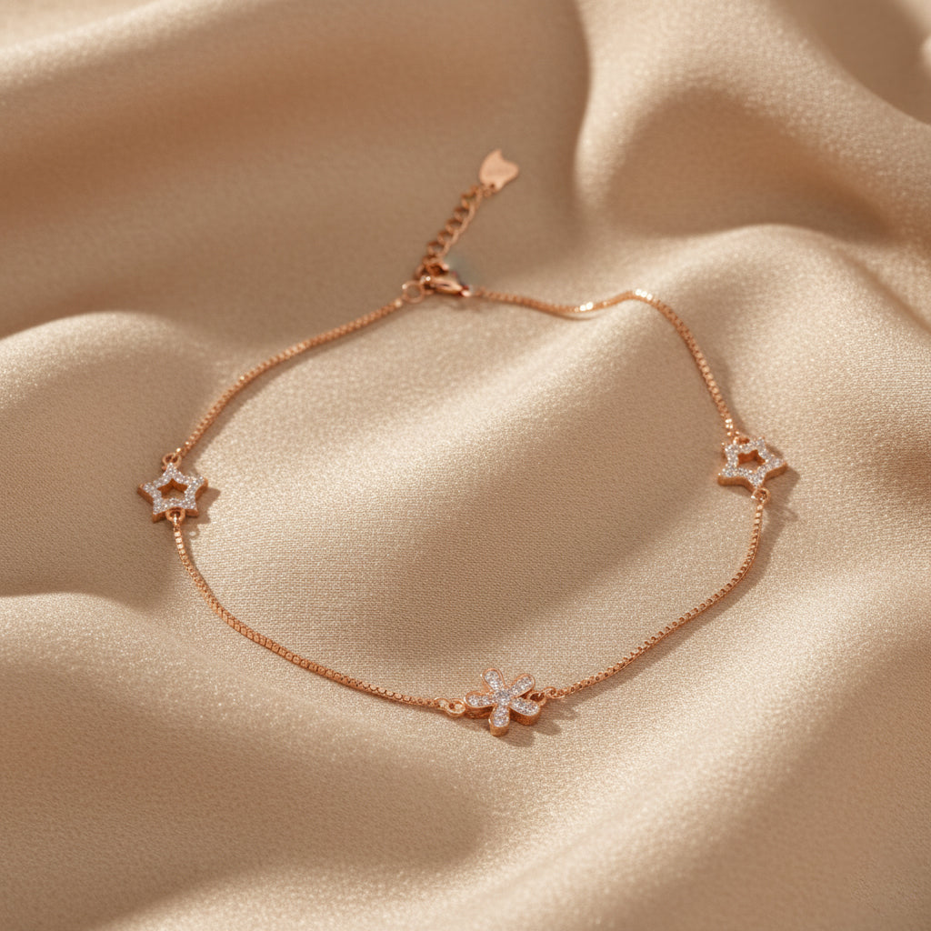 Rose gold Flower and Star Anklet