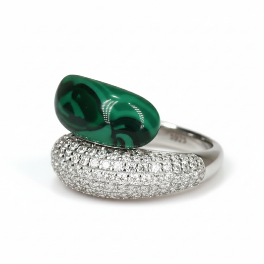 Silver Radiant Green Pave Zircon Statement Ring For Her