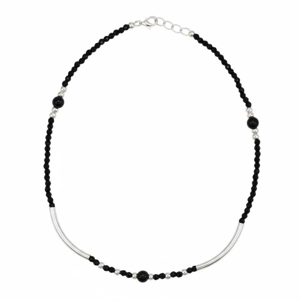 Silver Modern & stylish Black beads Anklet for her